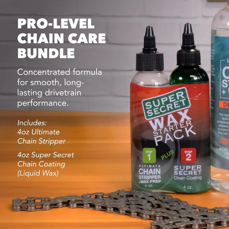SILCA Professional Grade Bike Chain Cleaner and liquid Wax - 2 Pack Starter Bundle with PRO Chain Stripper & Super Seret Chain Wax, Concentrate, 4oz Bottles with Applicator Tip - Image 1